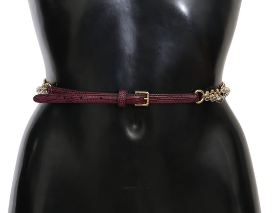 Ceinture en cuir violet avec chaîne dorée et cristaux