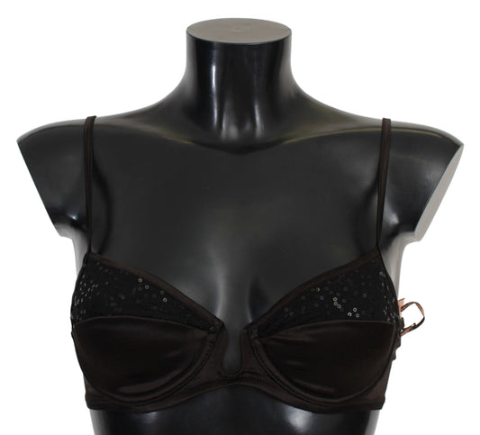 Intimo reggiseno balconcino con paillettes marrone