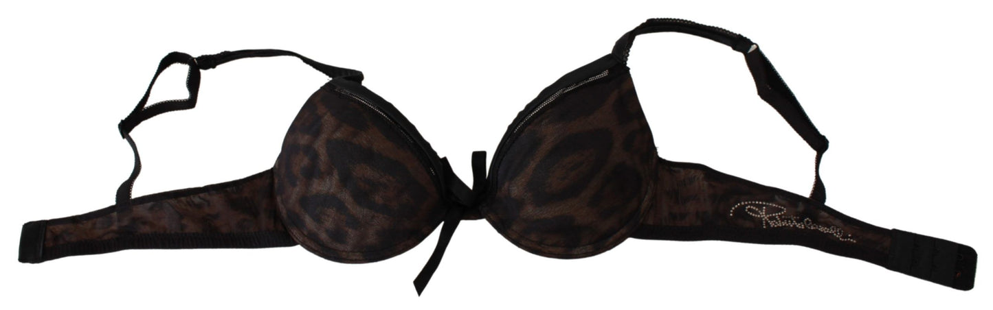 Intimo reggiseno push up in nylon leopardato nero