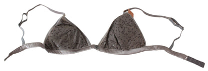 Intimo reggiseno triangolare in nylon grigio con paillettes