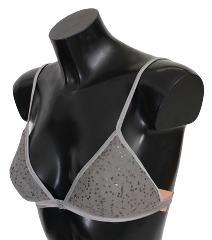 Intimo reggiseno triangolare in nylon grigio con paillettes