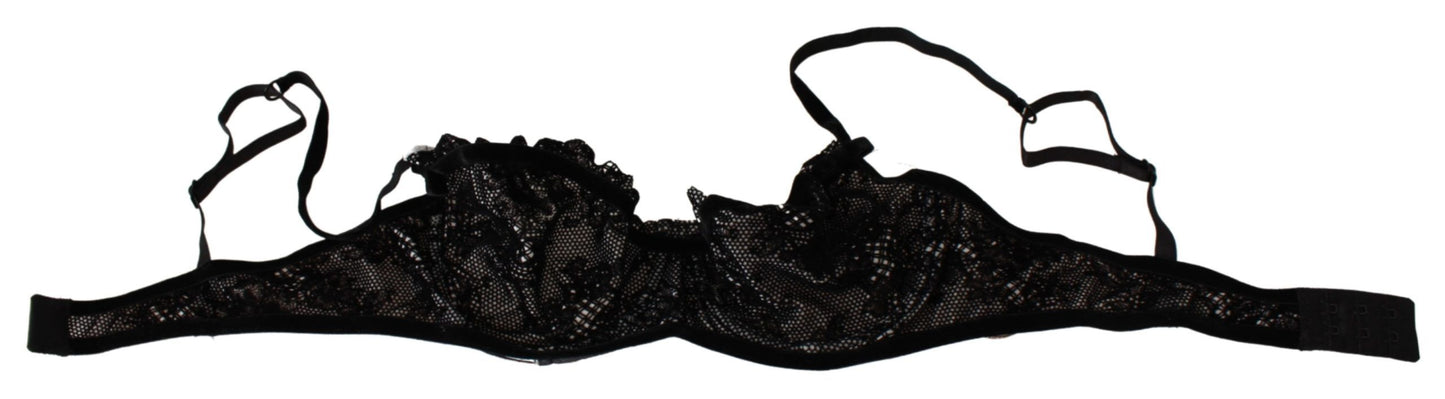 Intimo in nylon con reggiseno a balconcino in rete nera