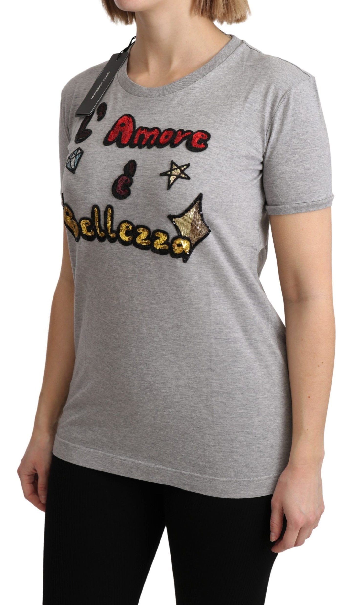 T-shirt Top Amore e Bellezza in cotone grigio