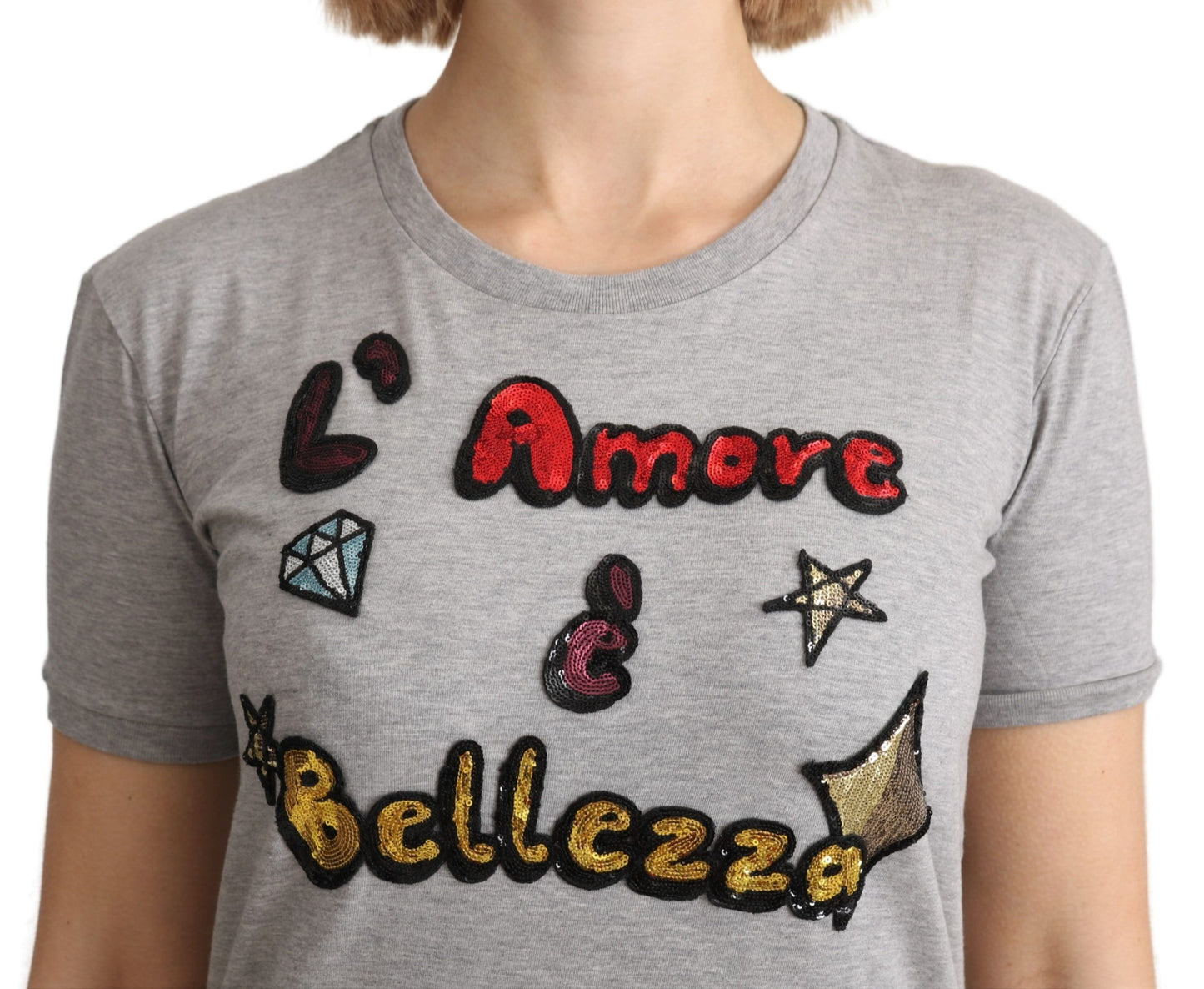 Graues Love and Beauty Top-T-Shirt aus Baumwolle