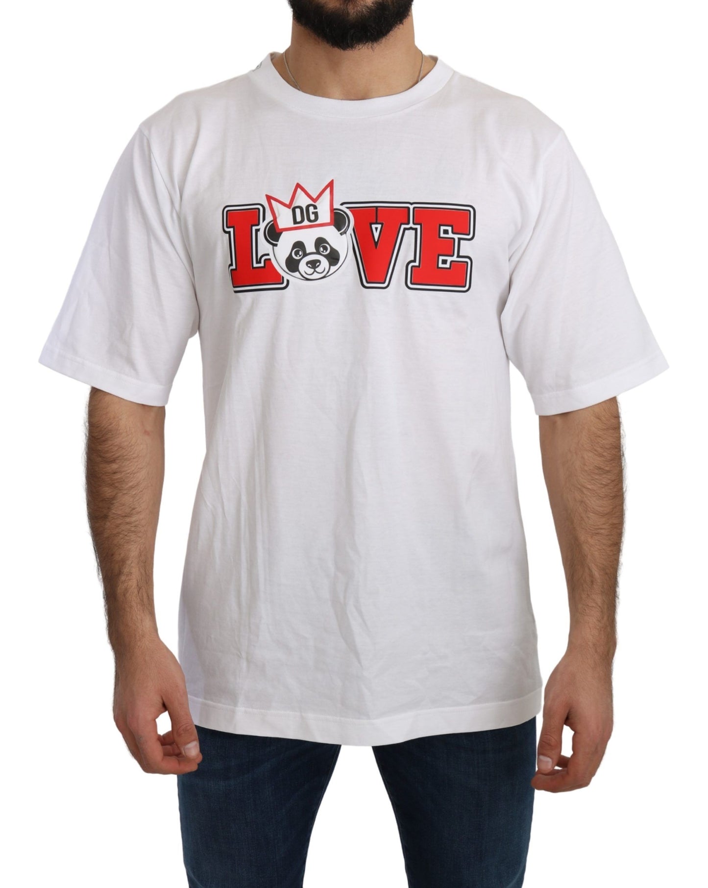 T-shirt bianca con stampa panda dell'amore