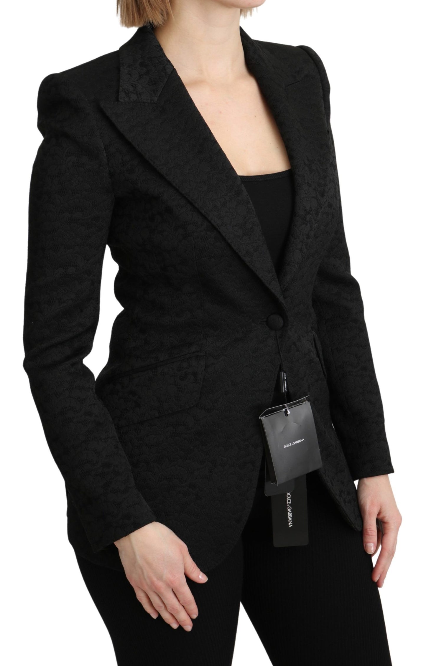 Dolce &amp; Gabbana Eleganter einreihiger Blazer aus schwarzem Brokat