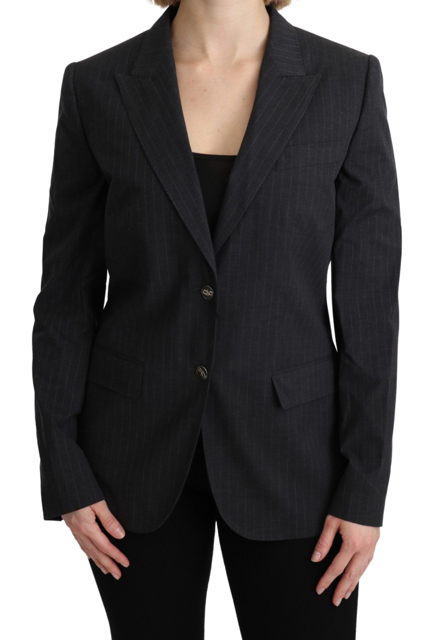 Dolce &amp; Gabbana Eleganter grau gestreifter Baumwollblazer