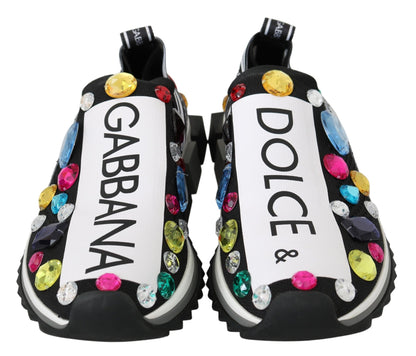 Dolce &amp; Gabbana – Schwarze Low-Top-Sneakers mit Kristallverzierung