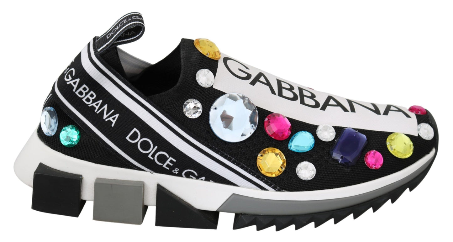 Dolce &amp; Gabbana – Schwarze Low-Top-Sneakers mit Kristallverzierung