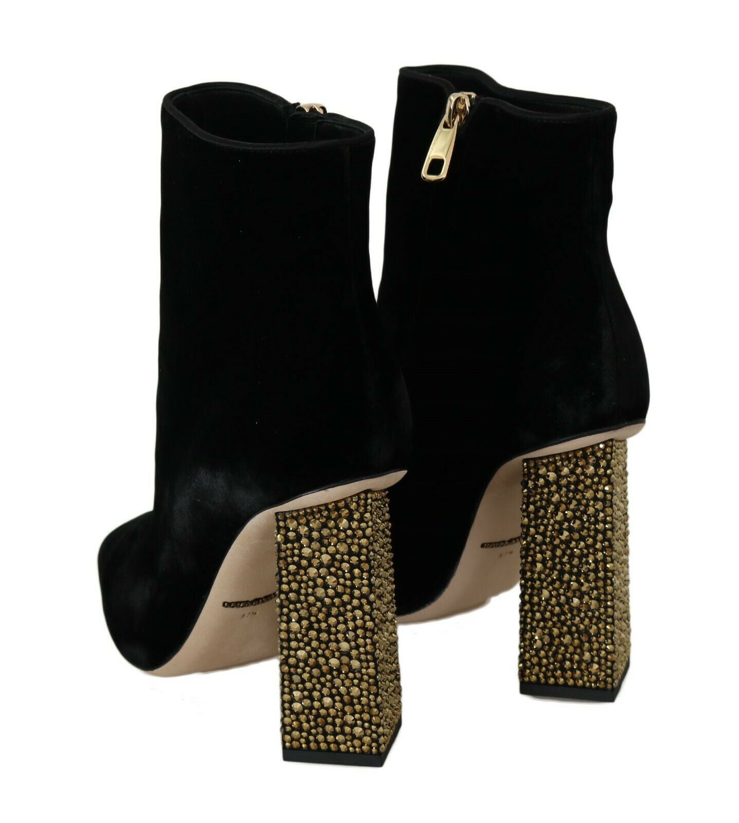 Dolce & Gabbana Elegant Velvet Ankle Boots with Crystal Heels