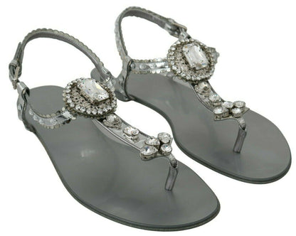 Sandales en cristal argenté, tongs, chaussures