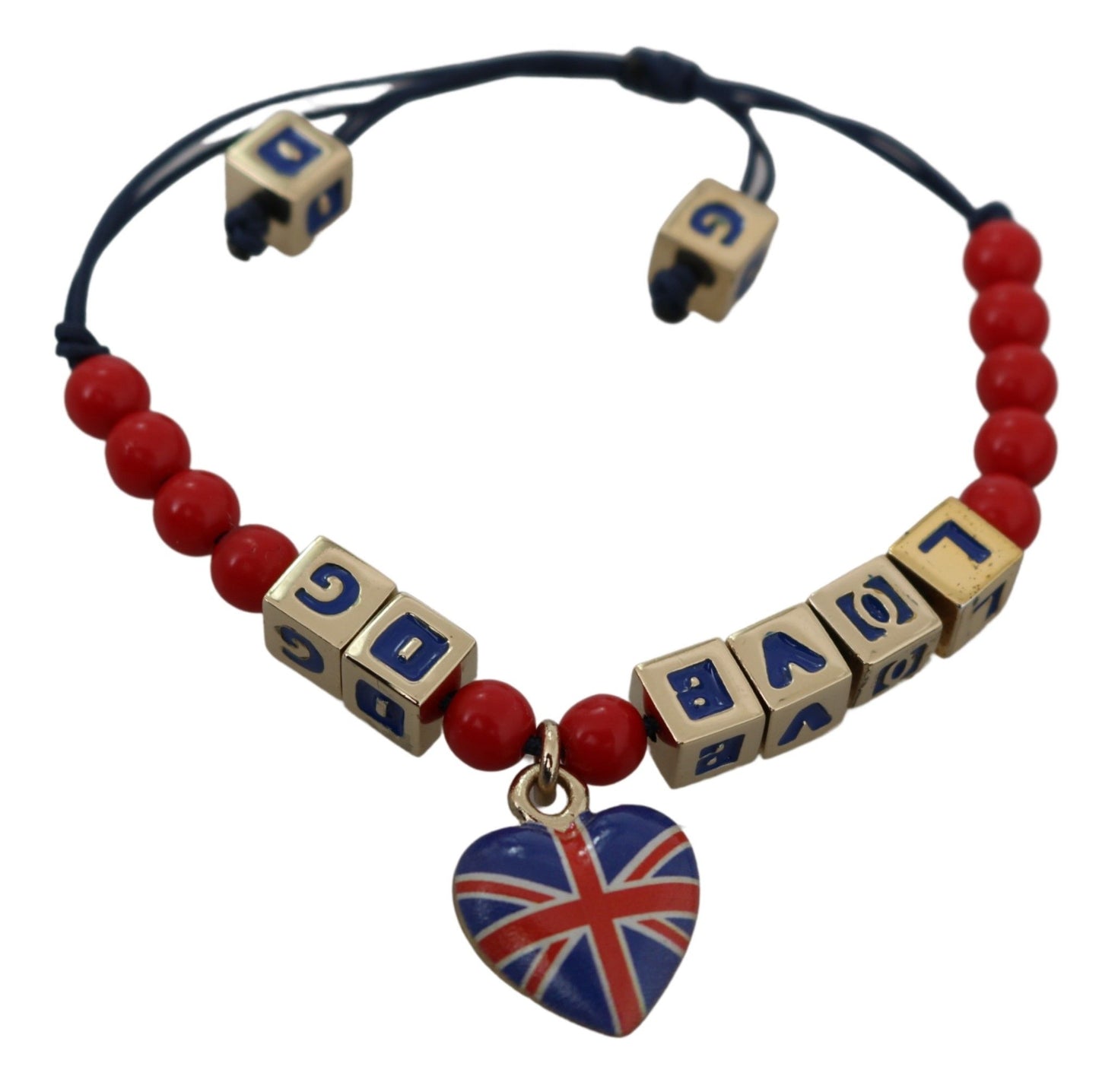 Bracciale con marchio bandiera DG LOVES LONDON con perline rosse e blu