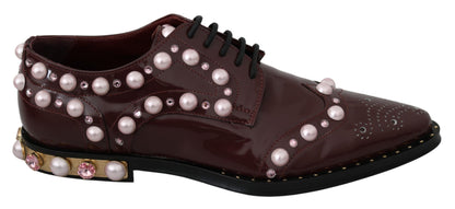 Dolce &amp; Gabbana Elegante Bordeaux-Schnürschuhe mit Perlen und Kristallen