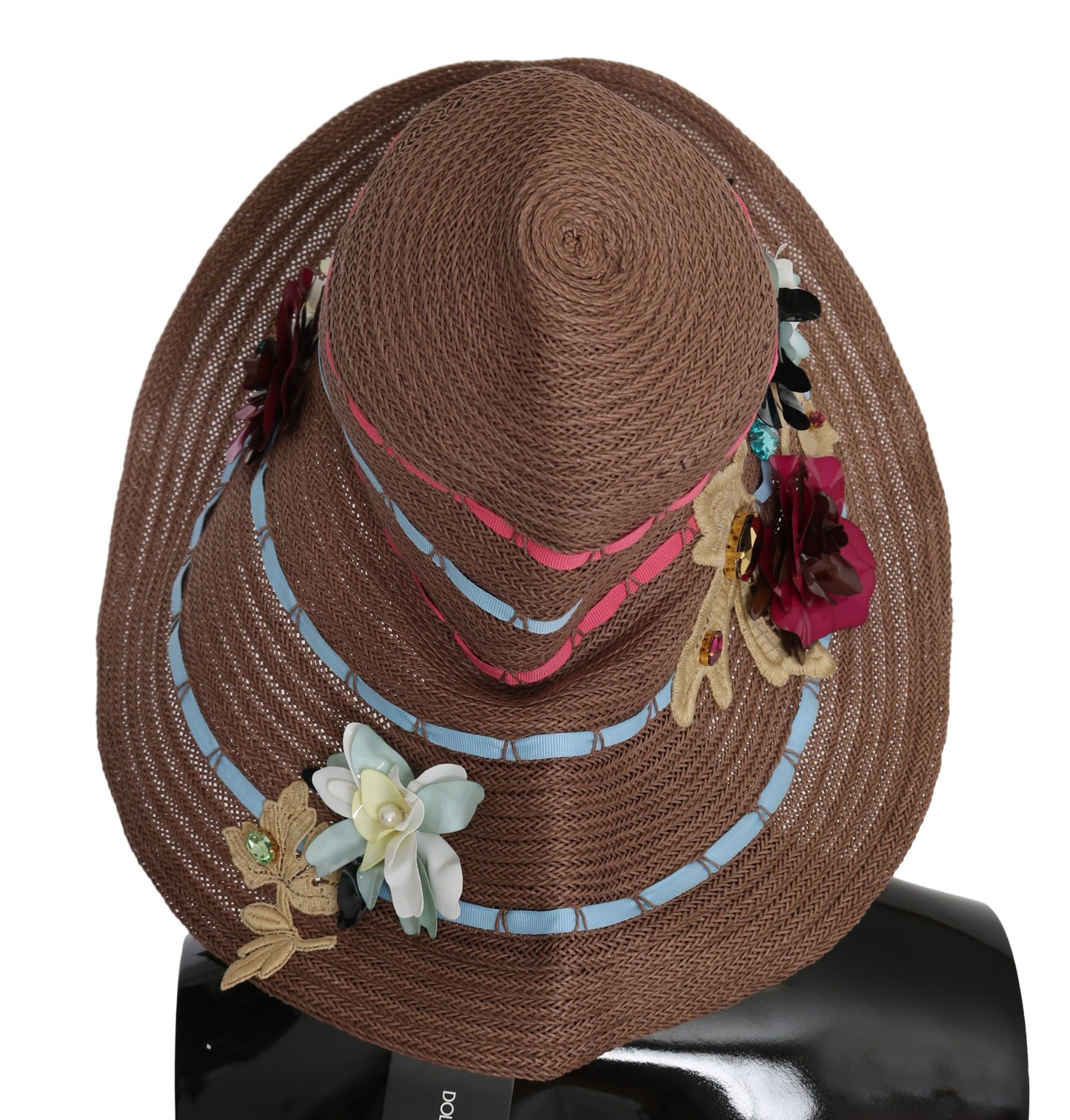 Chapeau de casquette souple en paille à large bord floral marron