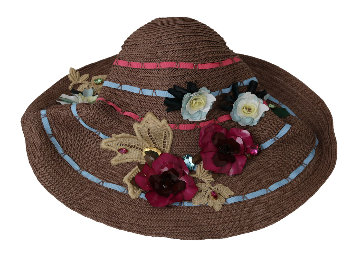 Chapeau de casquette souple en paille à large bord floral marron