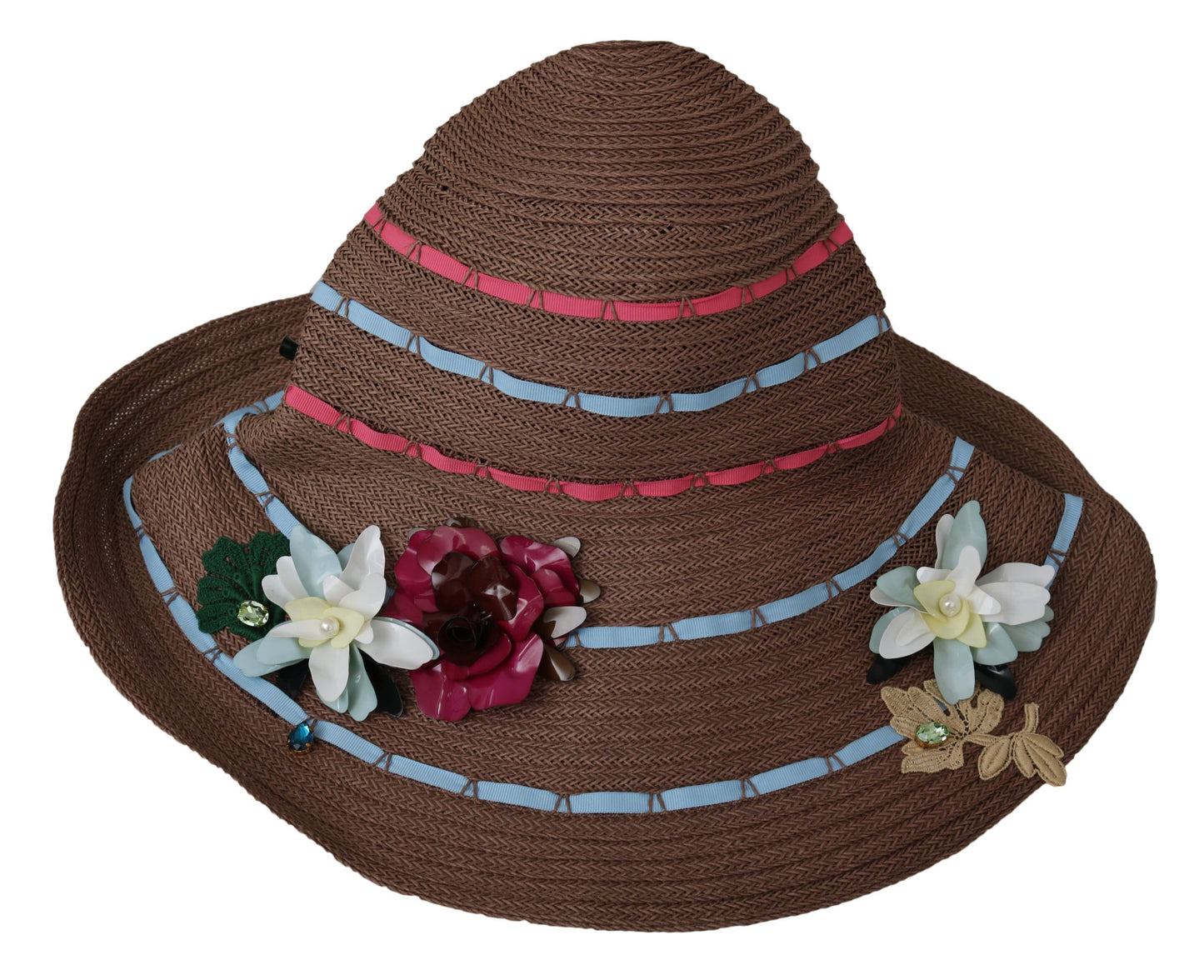 Chapeau de casquette souple en paille à large bord floral marron