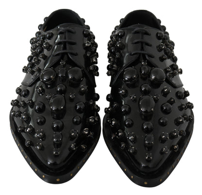 Scarpe broque in pelle nera con cristalli