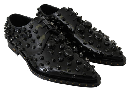 Scarpe broque in pelle nera con cristalli