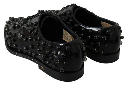 Scarpe broque in pelle nera con cristalli