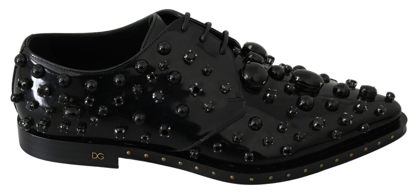 Scarpe broque in pelle nera con cristalli