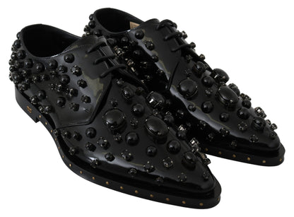 Chaussures richelieu habillées en cuir noir avec cristaux