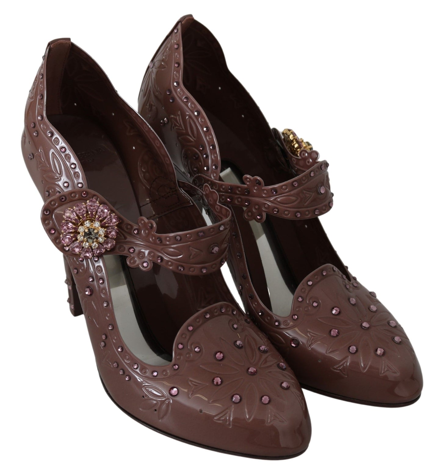 Scarpe con tacco CINDERELLA in cristallo floreale marrone