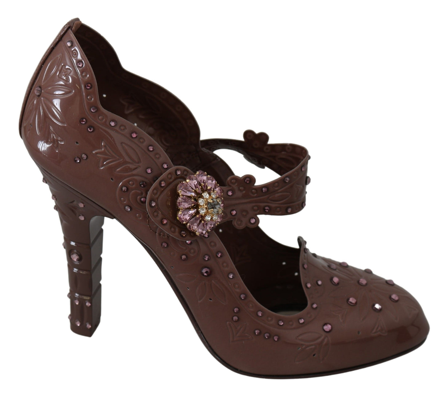 Scarpe con tacco CINDERELLA in cristallo floreale marrone