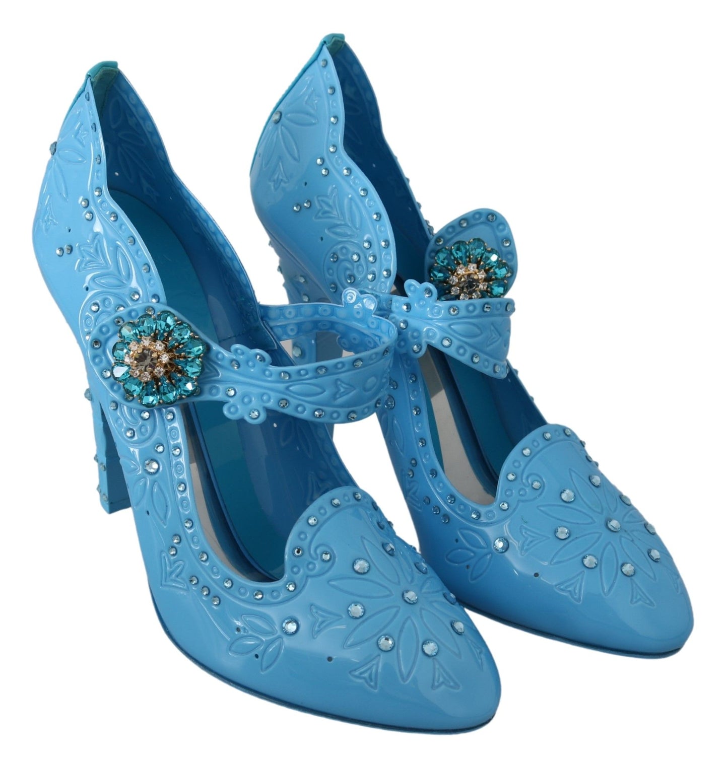 Chaussures à talons CENDRILLON en cristal floral bleu