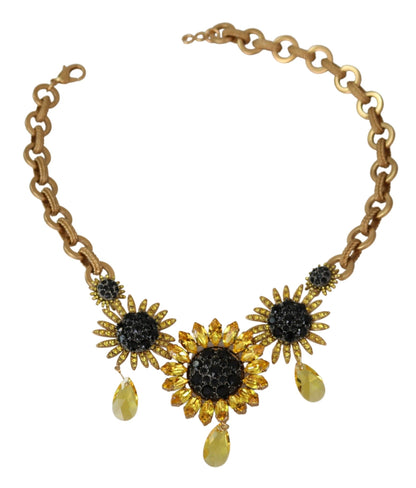 Dolce & Gabbana Elegant Gold Floral Crystal Statement Necklace