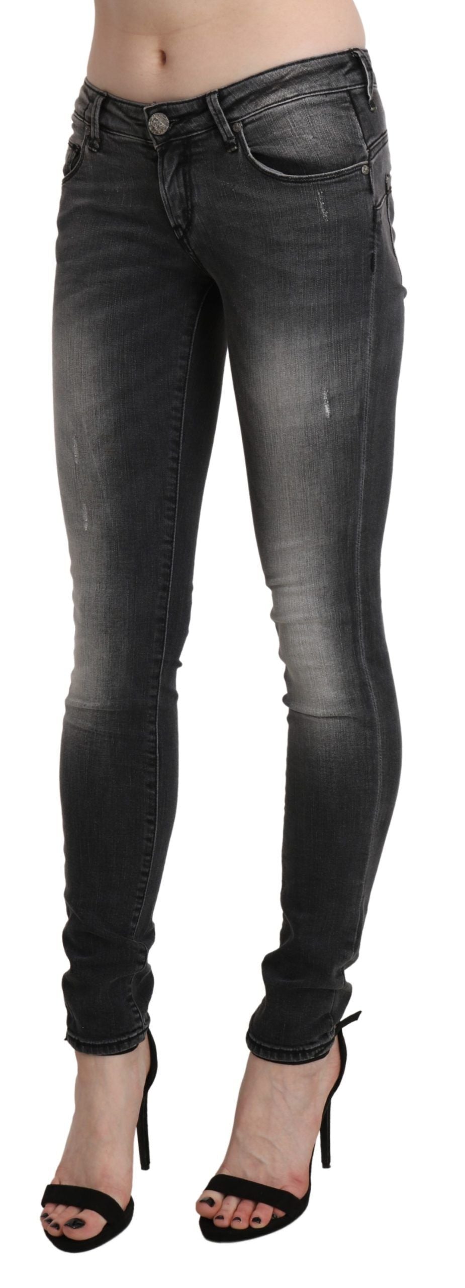 Jeans in cotone con pantaloni skinny lavati grigio nero