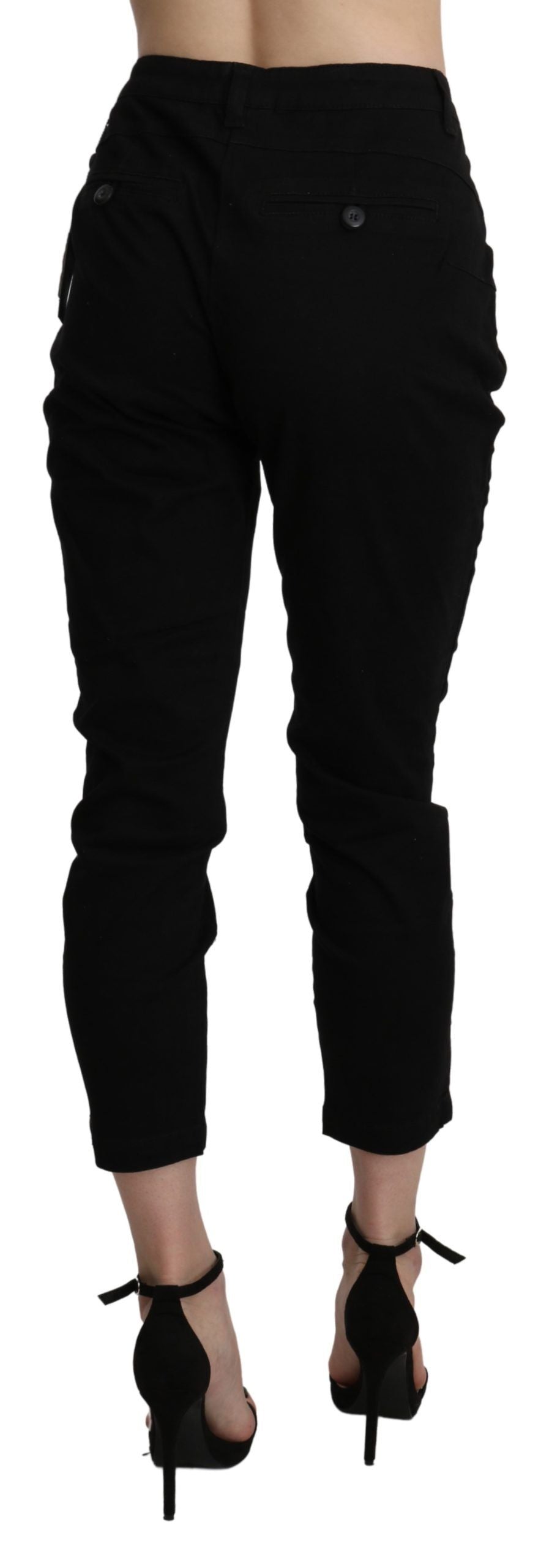 Pantalone capri in cotone corto skinny a vita alta nero