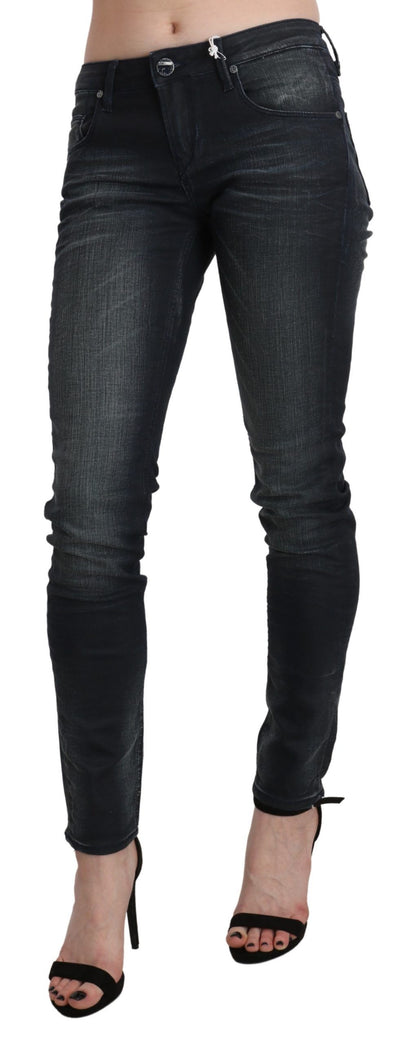 Pantalon en denim skinny taille basse délavé noir