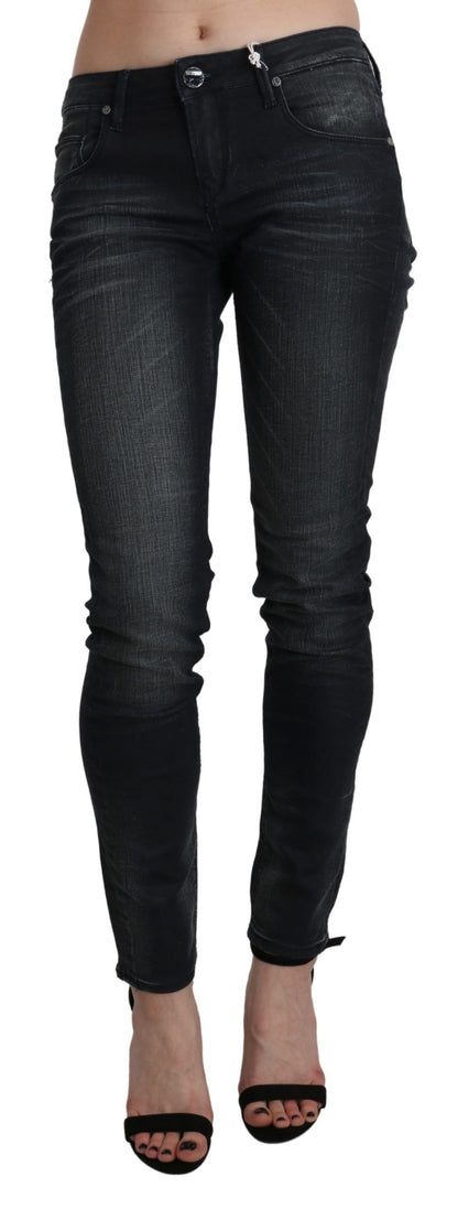 Pantalon en denim skinny taille basse délavé noir