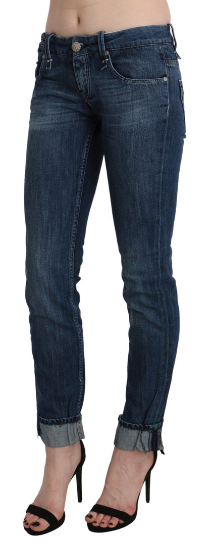 Blau gewaschene Skinny-Jeanshose mit niedriger Taille