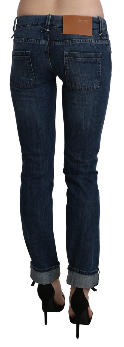 Pantalon en denim skinny taille basse bleu délavé