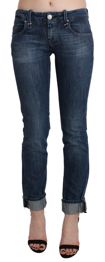 Blau gewaschene Skinny-Jeanshose mit niedriger Taille