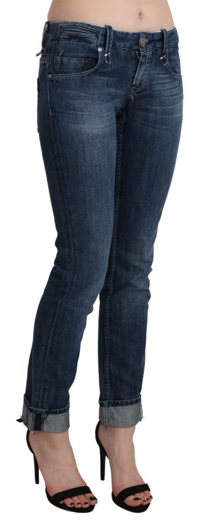 Blau gewaschene Skinny-Jeanshose mit niedriger Taille