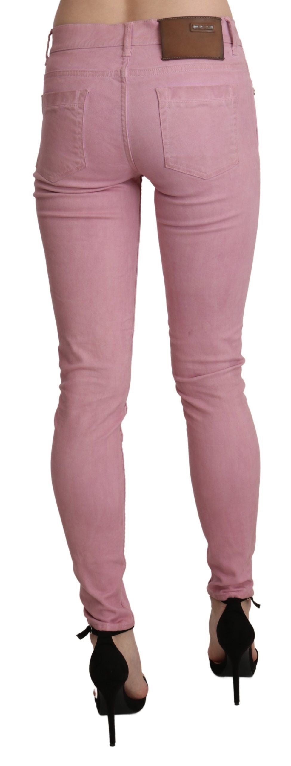 Pantalon en denim stretch skinny rose taille moyenne