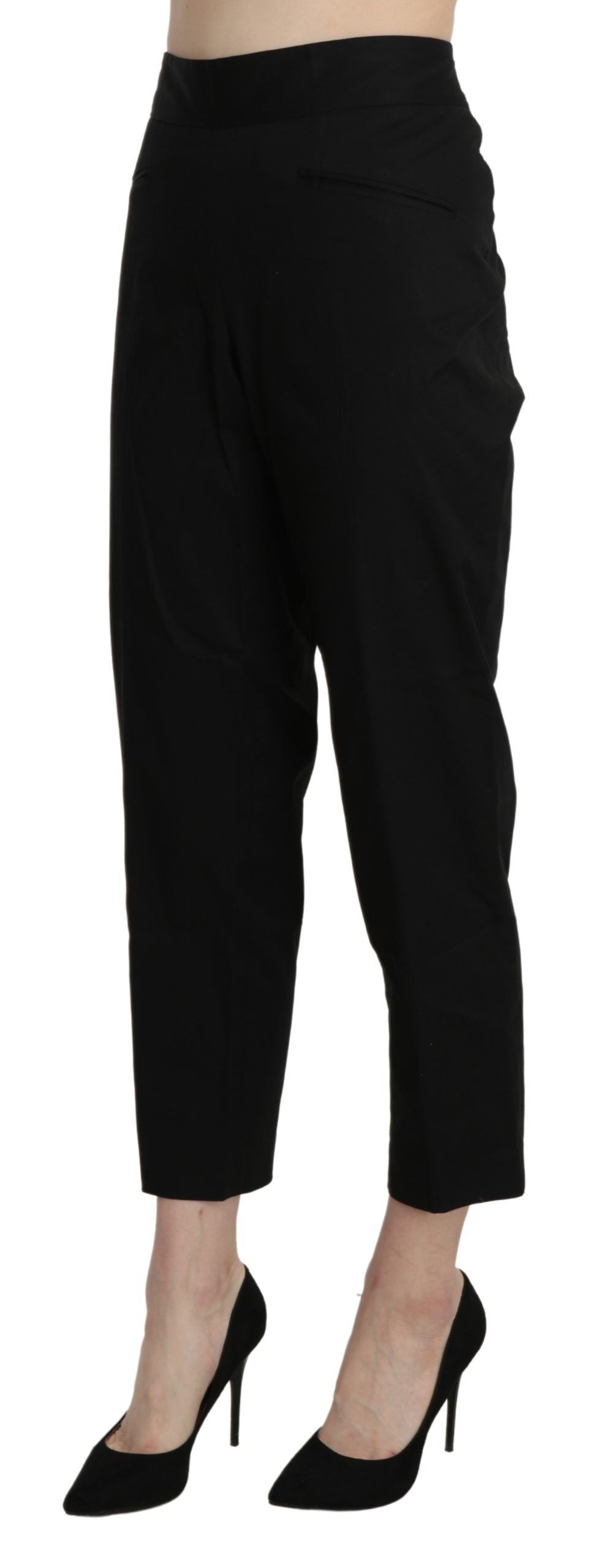 Pantalon de costume court droit taille haute noir