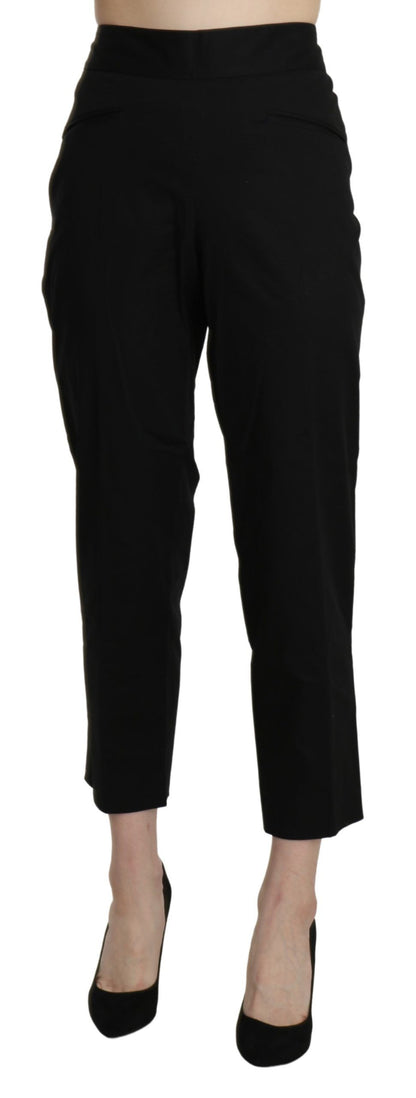 Pantalon de costume court droit taille haute noir