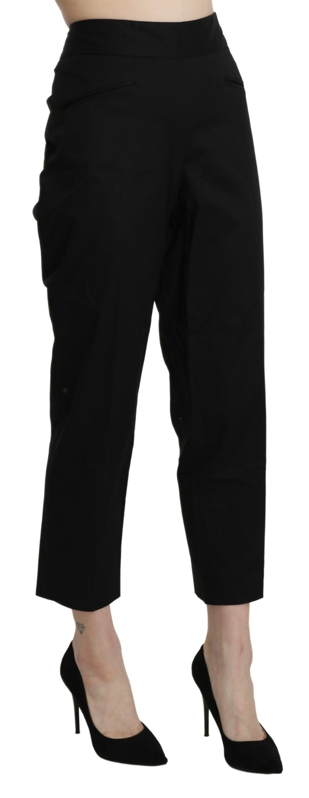 Pantalon de costume court droit taille haute noir