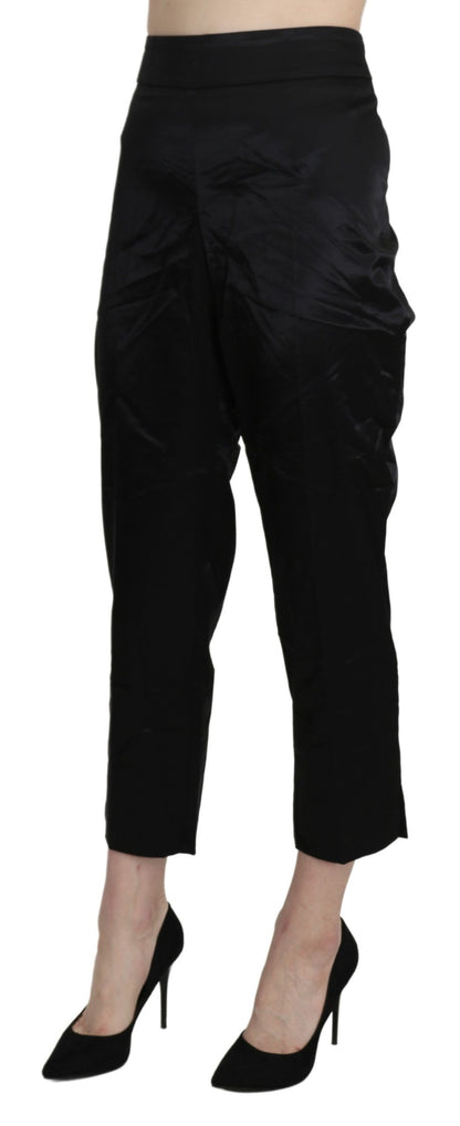 Pantalon habillé taille haute droit court noir