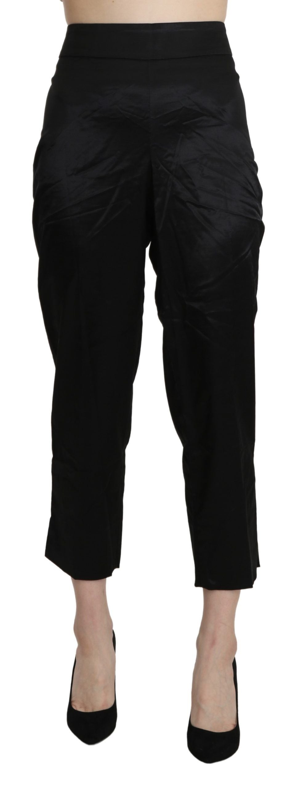 Pantalon habillé taille haute droit court noir