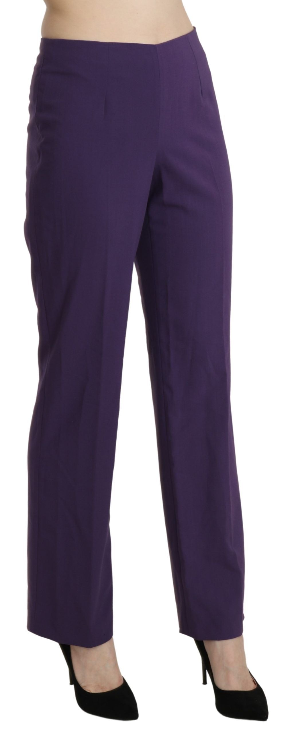 Pantaloni eleganti viola a vita alta dritti