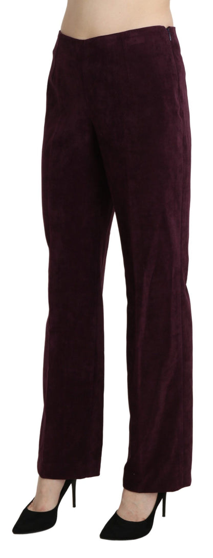 Pantalon droit taille haute en daim violet