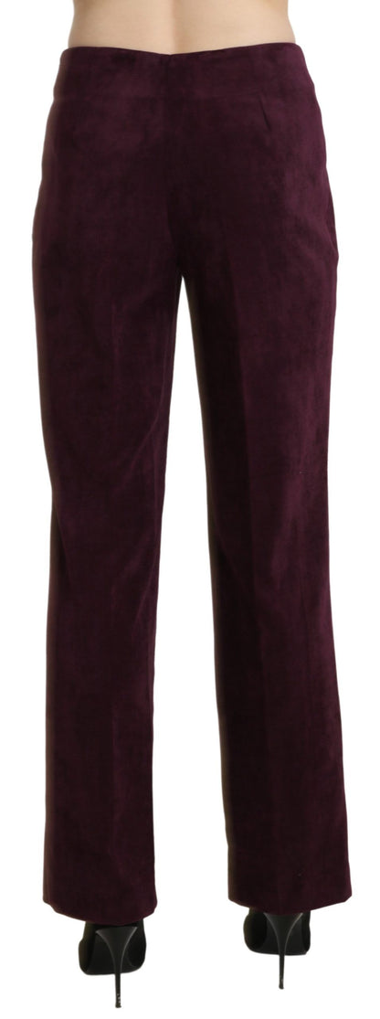 Pantalon droit taille haute en daim violet