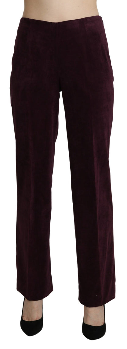 Pantalon droit taille haute en daim violet