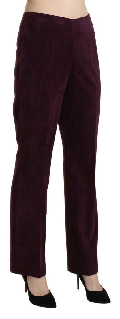 Pantalon droit taille haute en daim violet