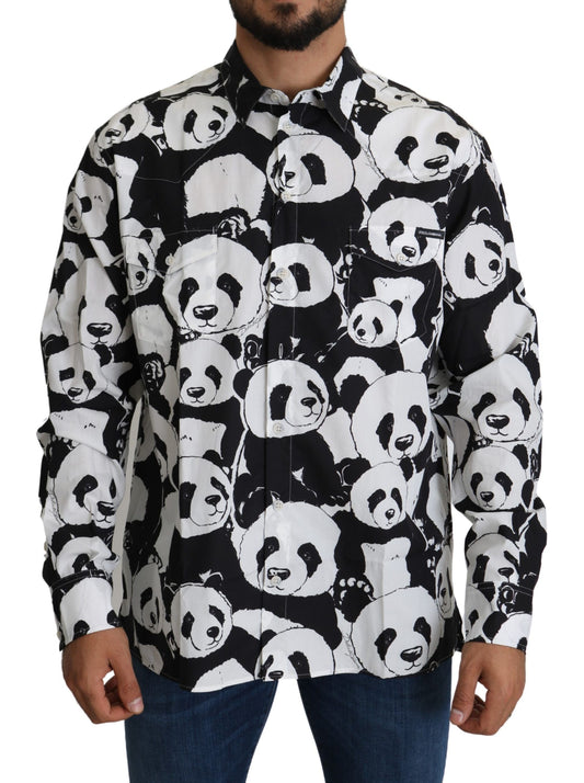 Camicia casual da uomo in cotone 100% Panda nero