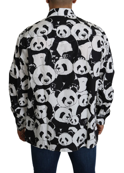 Camicia casual da uomo in cotone 100% Panda nero